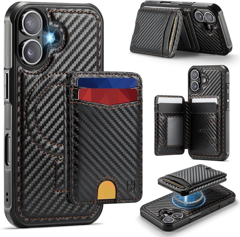 Usroom for iPhone 16 Plus Detachable Wallet Case with Card Holder, 2 in 1 RFID Blocking Credit Slots Kickstand Shockproof Phone Wallet for iPhone 16 Plus 6.7" Carbon Black - Image 1